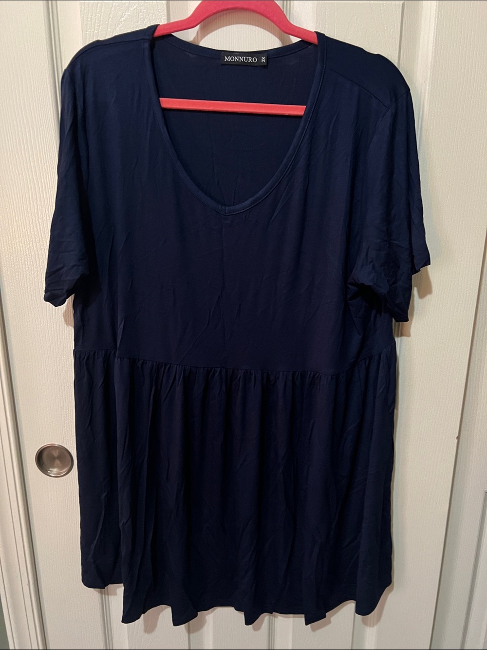 Navy Short-Sleeve V-Neck Peplum Top